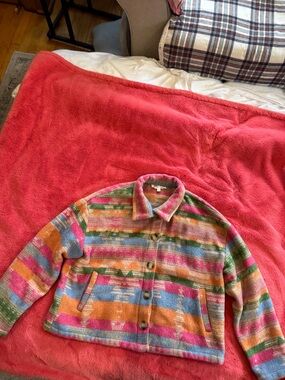 heyday Multicolor Striped Button-Front Jacket - Pink, Orange, Blue, Green